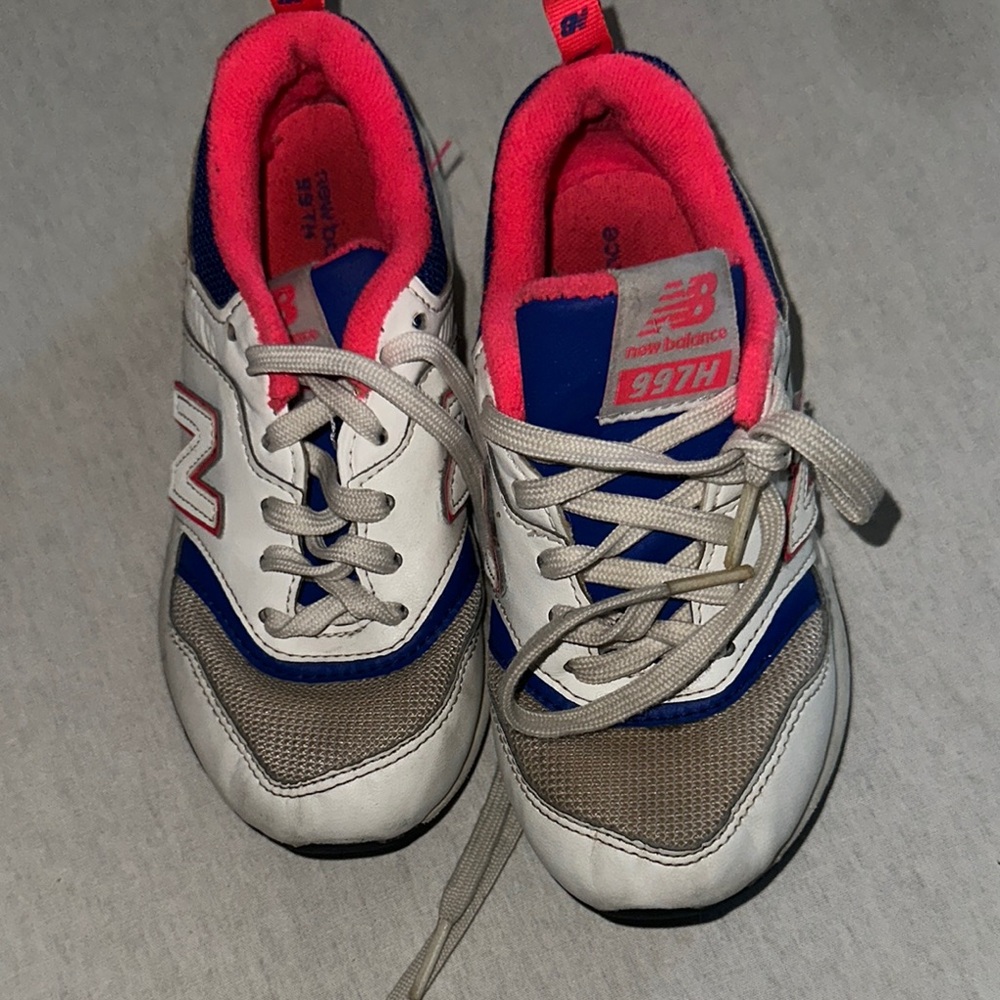 Kids Size 12 New Balance White and Blue Sneakers for Everyday Comfort.